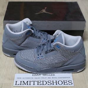 spil kapacitet Stænke NIKE AIR JORDAN 3 III RETRO GS COOL GREY BLUE GLOW 441140-015 white cement  88 og | eBay