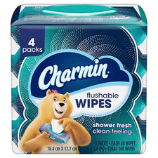 Charmin Flushable Wipes, 4 packs, 40 Wipes Per Pack, 160 Total Wipes