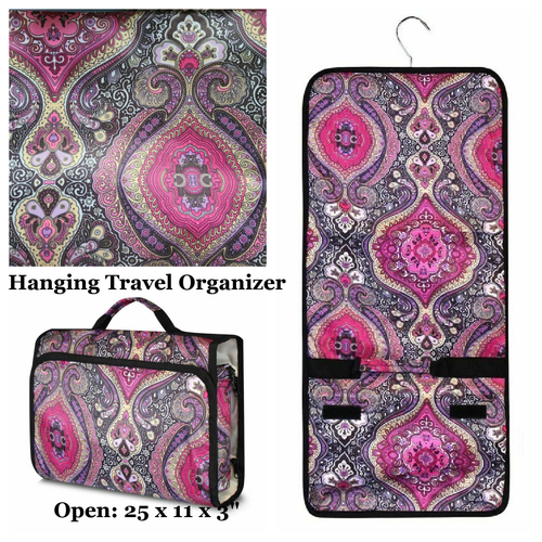 Paisley Rosa Púrpura Colgante Organizador de Viaje Maquillaje Joyería Bolsa de Artículos de Aseo NUEVO - Imagen 1 de 4