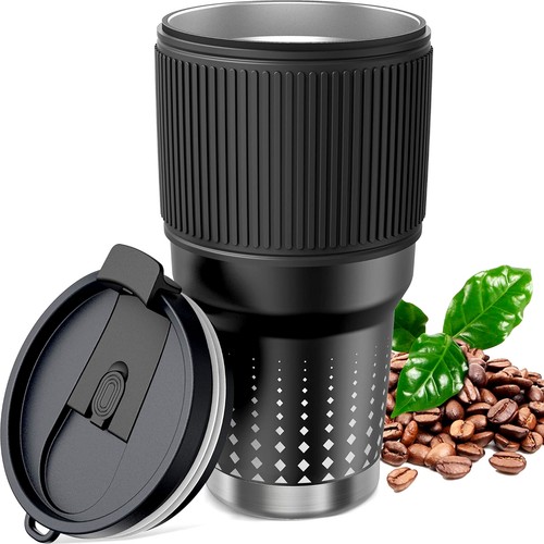 Thermobecher 880ml 21x11cm Edelstahl doppelwandig schwarz Trinkflasche Becher - Bild 1 von 6