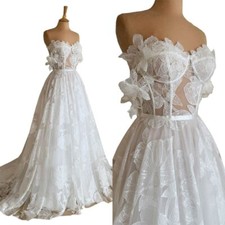 White Bridal Wedding Floral Dresses Sleeveless Lace up A-line Gowns Full Length