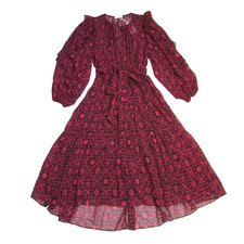 NWT Ulla Johnson Aliya in Fuchsia Diamond Print Silk Chiffon Dress 6 $665