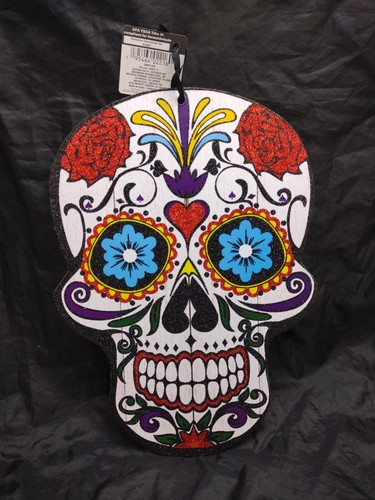 13" SUGAR SKULL HOLZPLAKETTE HALLOWEEN, TAG DER TOTEN, rotes Herz, Neu mit Etikett  - Bild 1 von 3