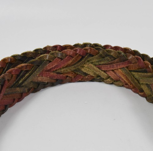 Multi Colored Braided Leather Belt With Leather Covered Buckle - Picture 2 of 5