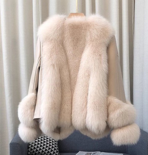 Women's New Winter Warm Genuine Fox Fur Coat Sheepskin Leather Goose Down Coat - Picture 7 of 28