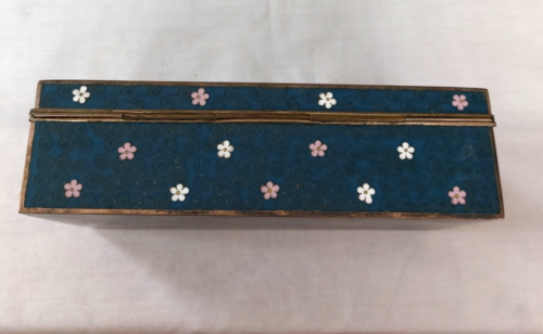 Antique Japanese Cloisonne Colorful Enamel Floral Hinged Cigar Trinket Box Peony - Picture 6 of 7