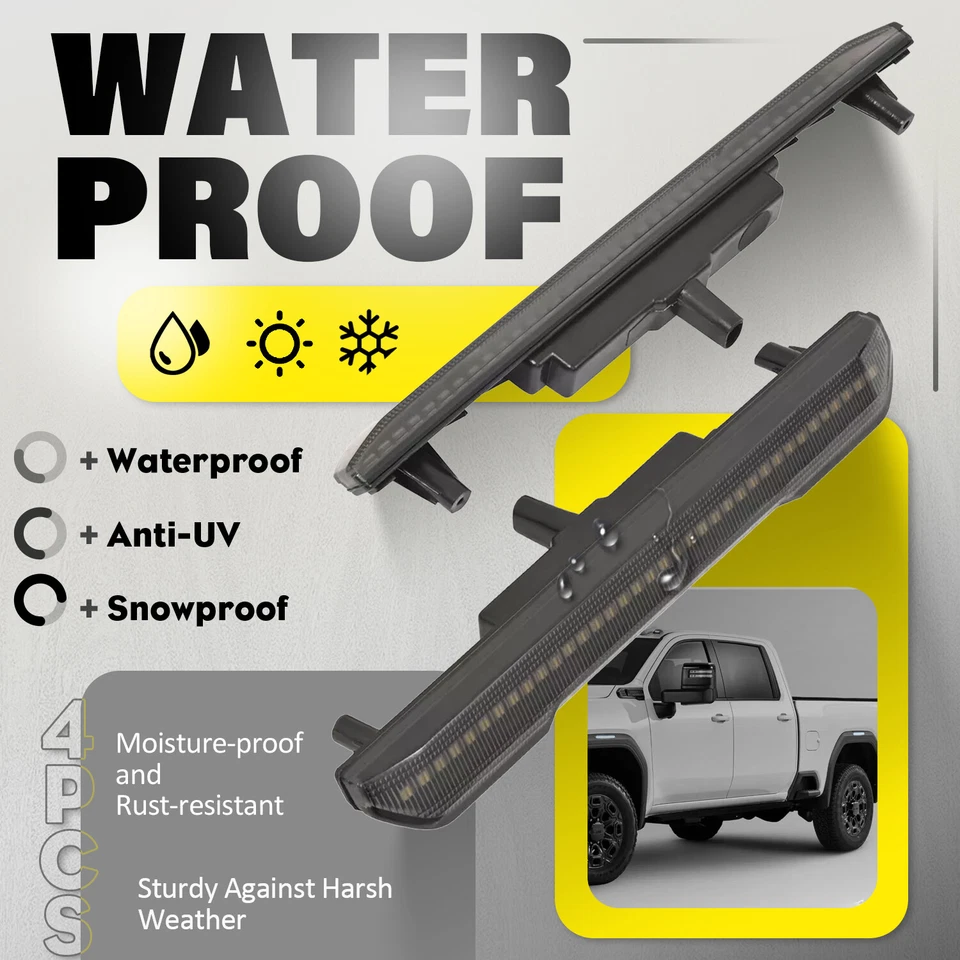 For GMC Sierra 2500HD 3500HD Canyon 20-23 24 LED Fender Side Marker Lights White - Imagem 3 de 4