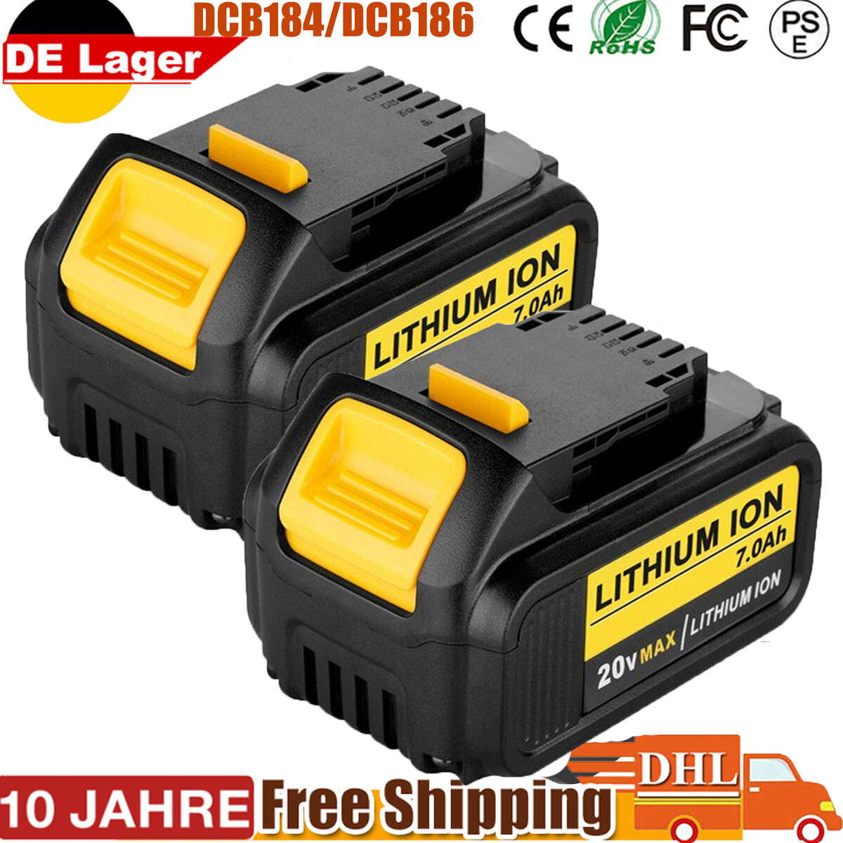 2Pack Für DeWalt 18V 7,0Ah DCB184 Akku Li-Ion Batterie DCB182 DCB205-2 DCB200