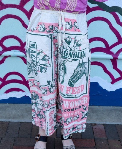 Flour Sack Horse Town Boho Cotton Culotte Capri Pull On Pant - Picture 2 of 10