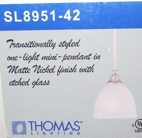 Thomas Lighting One-Light Mini Pendant Fixture - SL8951-42 Matte Nickel Finish - Picture 3 of 6