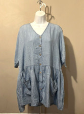 BOOHO Chambray Button Front Pockets Smock Dress Tunic Lyocell Made in Italy 10