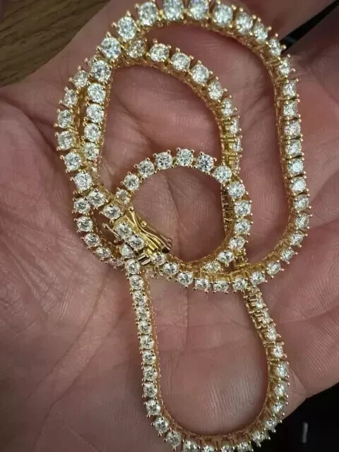 24Ct Lab-Created 3MM Round Diamond Tennis Necklace in 14K Yellow Gold Plated