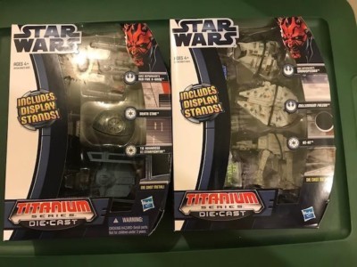 STAR WARS HASBRO TITANIUM DIECAST LOT: MILLINEUM FALCON, X-WING, SNOWSPEEDER