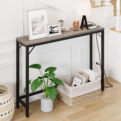 40'' Console Table with Charging Station & Power Outlets Narrow Sofa Table