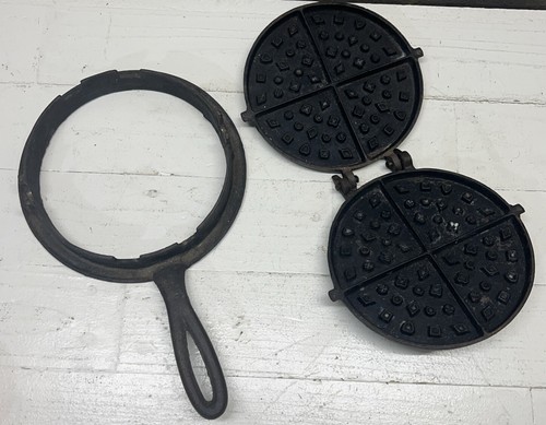 Antique Cast Iron Waffle Maker & Base Stamped I A Sheppard Baltimore #7 Art Deco - Picture 3 of 6