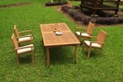 DSWV A-Grade Teak 5pc Dining Set 118" Rectangle Table 4 Stacking Arm Chair Patio