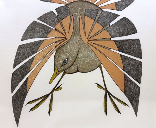 Original AOUDLA PUDLAT 20th c. Inuit SIGNED LITHOGRAPH Fall Plumage Turkey - Picture 3 of 5