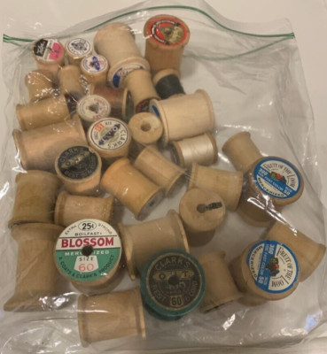 Mixed Lot of 34 Vtg Wooden Sewing Thread Spools - LOT 45-26