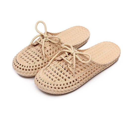 Womens Hollow Out Slippers Closed Toe Sandals Casual Beach Shoes Lace Up Flat - Imagen 18 de 28