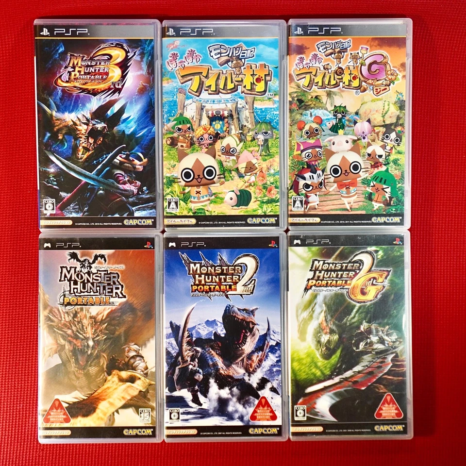 Lot 6 PSP Monster Hunter 1 2 2G 3 Monhan Poka Airou Mura G w/7 Figure Japan JP - Image 2 of 4