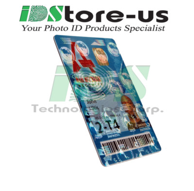 Full Color Custom Printed ID cards, PVC, w/ Globes Holographic Overlay Varnish  
