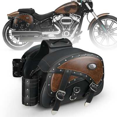 #ad 35L Large Motorcycle Leather Saddlebags Waterproof For Harley Dyna Low Rider
