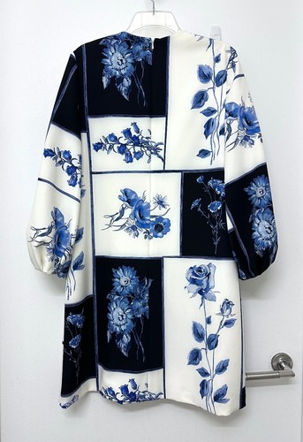 Lela Rose Patchwork Floral Crepe Tunic Dress Colorblock Tiles Periwinkle Blue 10 - Picture 9 of 16