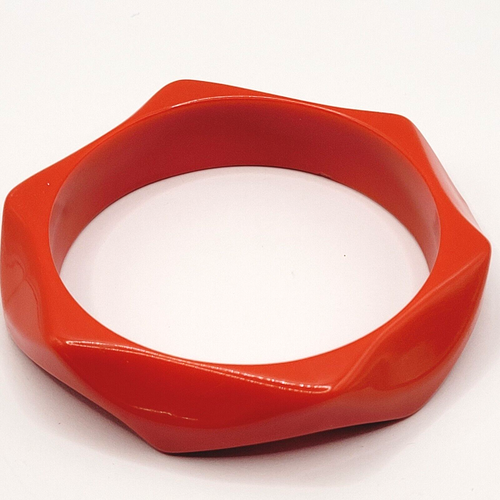 Red Orange Faceted Acrylic Bangle Style Vintage Bracelet Colorful Retro Jewelry - Picture 4 of 15