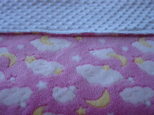 Stars Moon & Clouds Pink Reversible White Minky/Fleece BabyHandmade Blanket - Picture 3 of 4