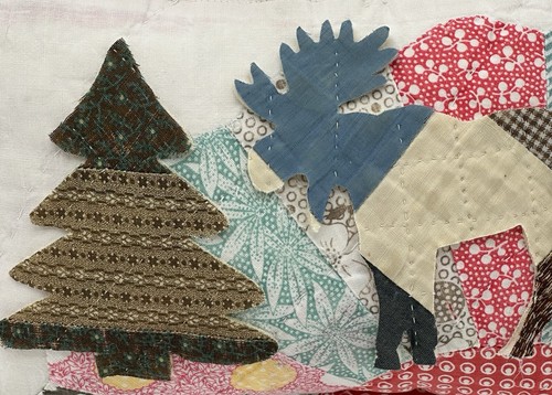 Handmade Moose And Tree Pillow Vintage Quilt Chenille Winter Christmas Rustic - Picture 4 of 8