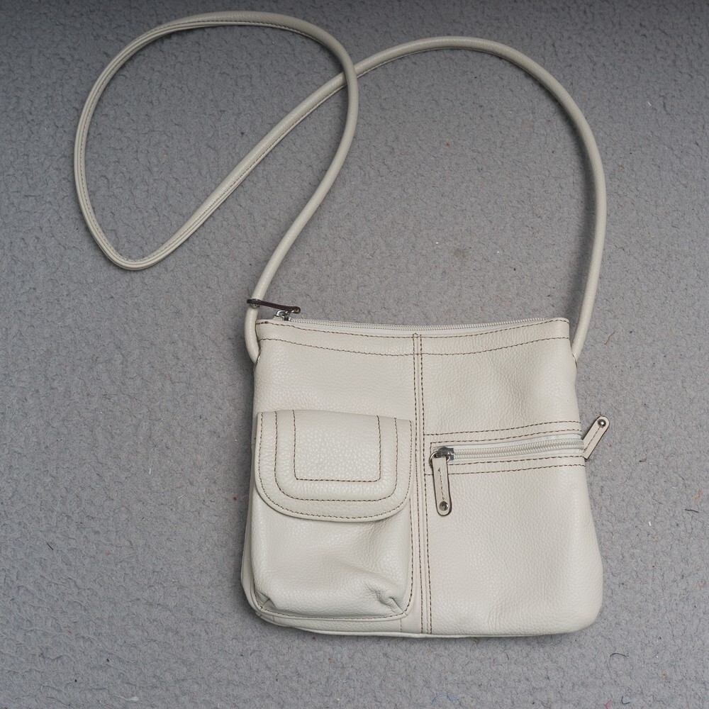 Tignanello Crossbody Purse Bag Ivory Pebbled Leather Multi Zipper Pockets 8x8.25 eBay
