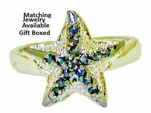 Zirconia Cubica Starfish Anello a Pavé Nero Argento Oro Bianco Sealife' Misura 9 - Foto 2 di 4