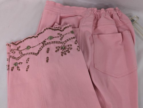 Quacker Factory QVC M Pink Jeans Embellished Beads Sequin A43311 5 Pocket Cotton - Picture 16 of 17