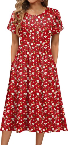 Women'S Summer Short Sleeve A-Line Midi Dresses Casual Floral T-Shirt Dress Flow - Bild 10 von 12