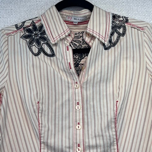 Top Johnny Was 3J Workshop XS a Rayas Adornado Manga Larga Con Botones - Imagen 3 de 13