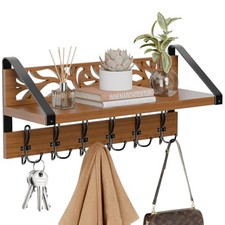 2 in 1 Coat Rack Wall Mount with Shelf and 6-Double Hook Wall Brown And Black