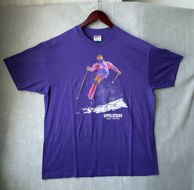 Vintage 90s Appalachian Ski Mountain Shirt Adult XL Purple Graphic Double Sided