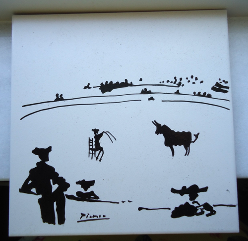 Picasso Keramikfliesen sitzender Stierkämpfer beschwörender Stier "Banderillas" Größe - 8x8" - Bild 2 von 10