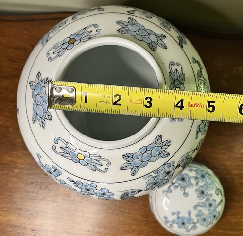 Gold Imari Ginger Jar 10" Blue And White Peacock Hand Painted Japan Floral Lid - Picture 10 of 14