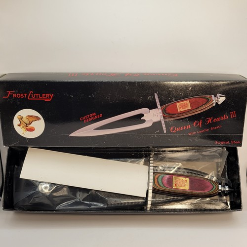 FROST CUTLERY "QUEEN OF HEARTS III"  WOOD HANDLE DAGGER W/ SHEATH & BOX EC LN - Picture 3 of 13