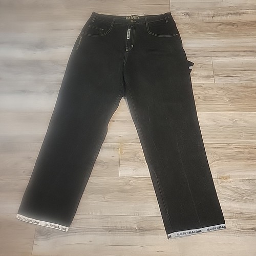 Maurice Malone Jeans 38x33 Black Washed Grunge Hip Hop Y2K Skater 100% Cotton - Picture 2 of 11