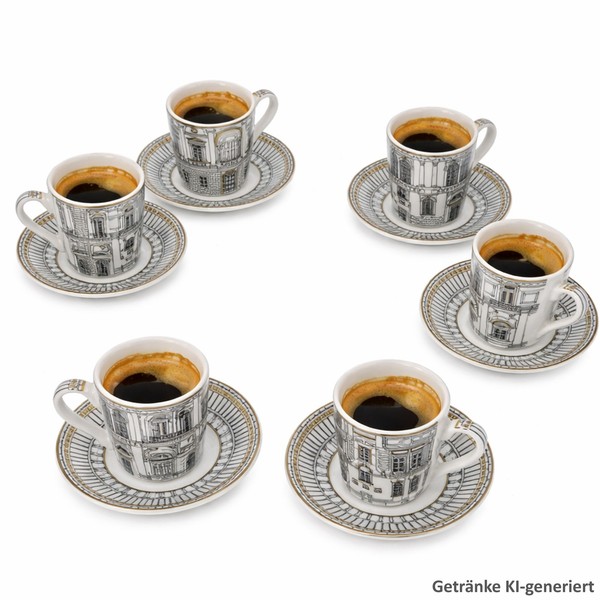 Palazzo 6Er Set Espressotassen 80Ml Mit Untertassen Porzellan Schwarz-Weiß-image
