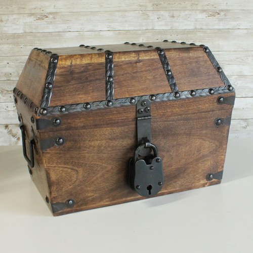 Angular Pirate Treasure Chest Made of Solid Wood with Decorative Rivets (Medi... - Picture 7 of 8