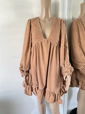 FREE PEOPLE Estella Velvet Ruffled Mini Dress Babydoll Pink Rose S Swing