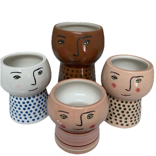 OPALHOUSE (4) Picasso Inspired Face Succulent Planter Lot Polka Dots And Stripe - Picture 1 of 4