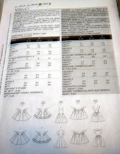 *LOVELY Retro 1950s APRONS Women VOGUE Sewing Pattern S-M-L UNCUT - Picture 2 of 2