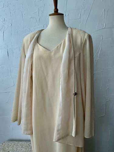 R&M Richard’s 2PC DRESS & Studded Cardigan USA Cream Yellow Pencil Lined 20W - Picture 13 of 24