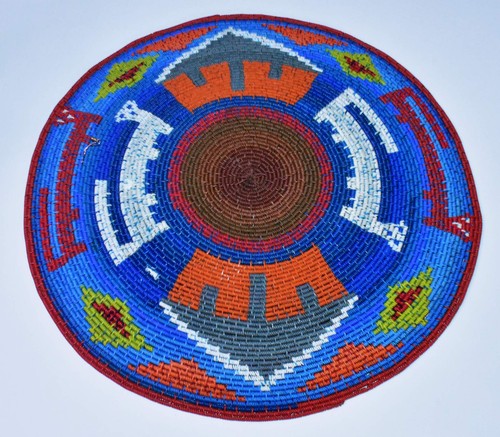 Vtg Zulu South Africa Imbenge Telephone Wire 12" Basket Platter Pictorial Blue - Picture 4 of 6