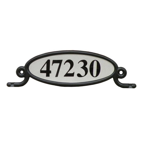 Address Plaque Oval Black Reflective Plastic House Number Sign Post Mountable - Picture 1 of 5