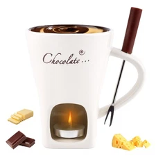 Chocolate Fondue Mug with Fork, Sweet Melting Cup with Tealights for Chocolate C